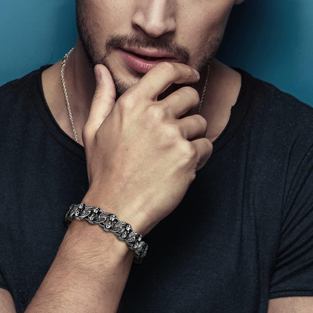 COOLSTEELANDBEYOND Gothic Vintage Anker Marinekette mit Schädeln Edelstahl Armband für Herren Rauhe
