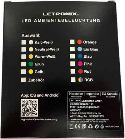 letronix LED Ambientebeleuchtung passend für E39 E46 E60 E61 E63 E64 E81 E82 E85 E86 E87 E88 E90 E91