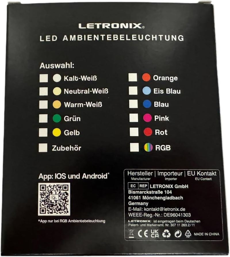 letronix LED Ambientebeleuchtung passend für E39 E46 E60 E61 E63 E64 E81 E82 E85 E86 E87 E88 E90 E91