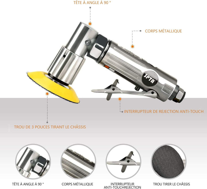 SPTA 80mm Winkelschleifer Mini Druckluft Exzenterschleifer Klett-Schleifteller im Lieferumfang Mit 1