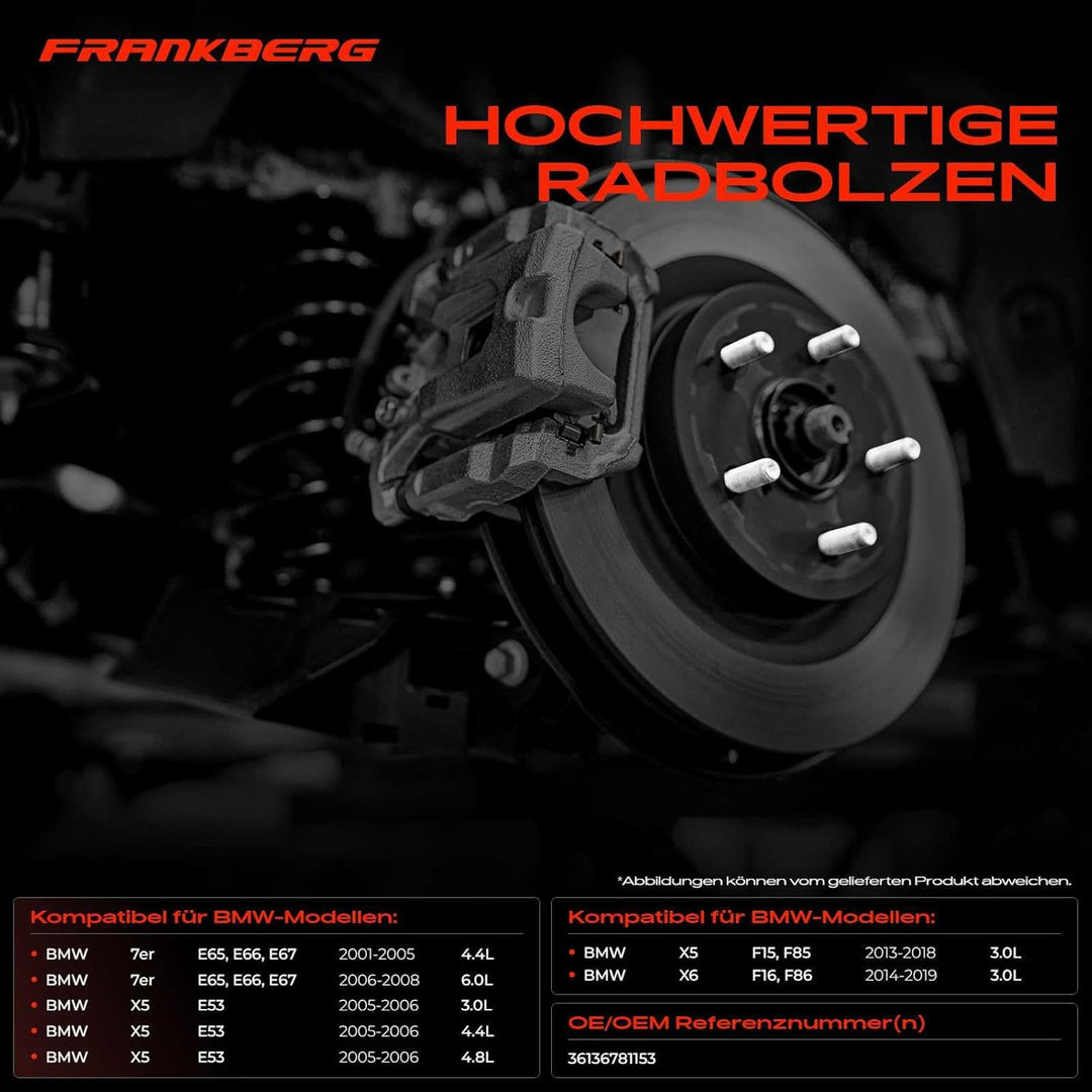 Frankberg 20x Radbolzen Radschraube Kompatibel mit 7er E65 E66 E67 X5 E53 F15 F85 F16 F86 2006-2019