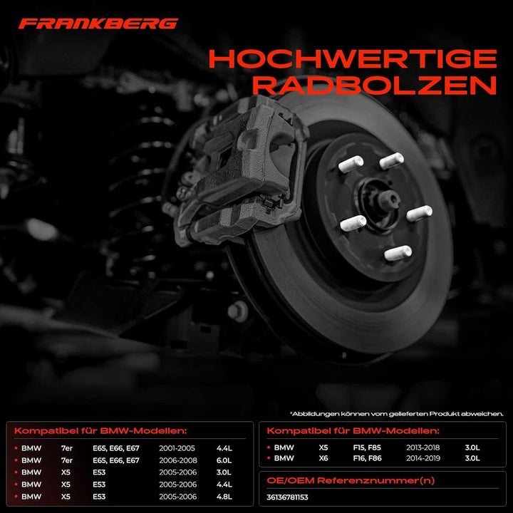 Frankberg 20x Radbolzen Radschraube Kompatibel mit 7er E65 E66 E67 X5 E53 F15 F85 F16 F86 2006-2019