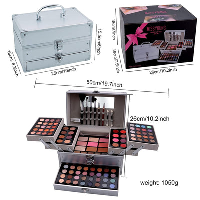 JasCherry Schminkkoffer Multifunktions Schmink Kosmetik Make-up Set mit Lipgloss, Lidschatten, Blush