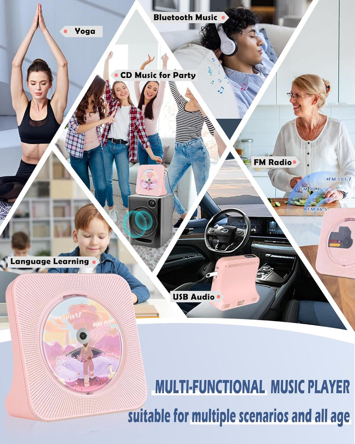 CD-Player Tragbar mit Bluetooth, Desktop CD-Player für zu Hause, CD-Player Unterstützung CD/FM Radio
