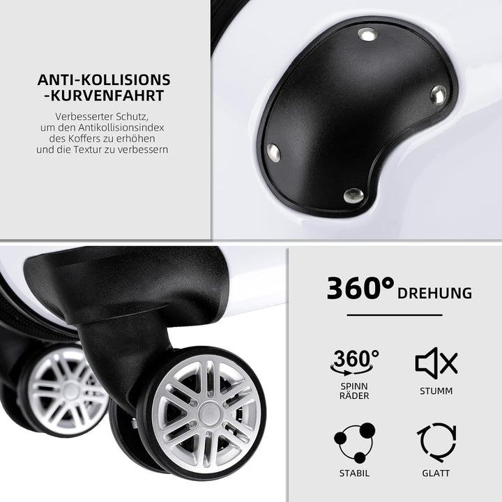 BEIBYE Hartschalen Koffer Trolley Rollkoffer Reisekoffer 4 Zwillingsrollen Polycabonat (Weiss, Handg