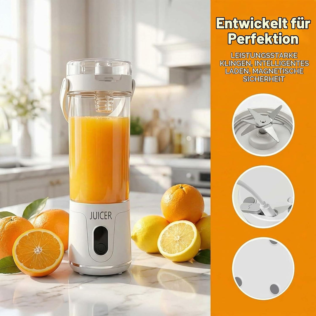 Tragbarer Mixer Smoothie Maker,650 ml Mini Mixer Smoothie To Go,USB-C Wiederaufladbar,12 Rostfreie K