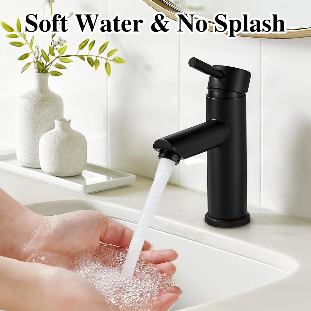 kisimixer Wasserhahn Bad Schwarz, 304 Edelstahl Waschtischarmatur Mischbatterie Waschbecken Armature