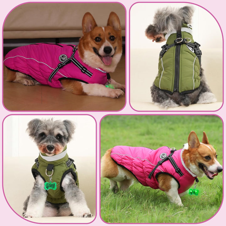Hundemantel Winter, Hundemantel Wasserdicht, Warme Hundejacke mit Geschirr, Reflektierende Streifen,