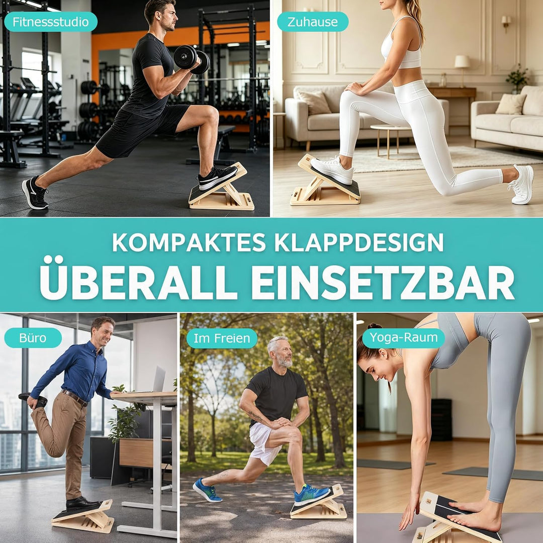 Verstellbares Balance Board aus Massivholz, schräges Dehnbrett, 5-fach verstellbarer Wadentrainer mi