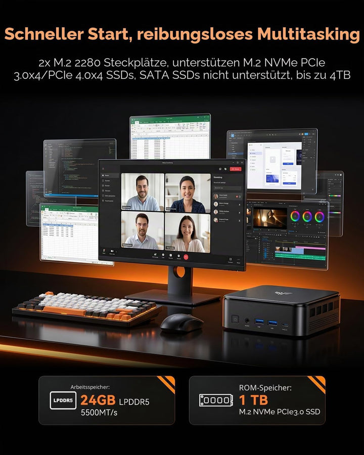 NiPoGi E3B Mini PC АMD Ryzen 5 7430U(6C/12T, bis zu 4,3 GHz), 16 GB DDR4 512 GB M.2 SSD Mini Desktop