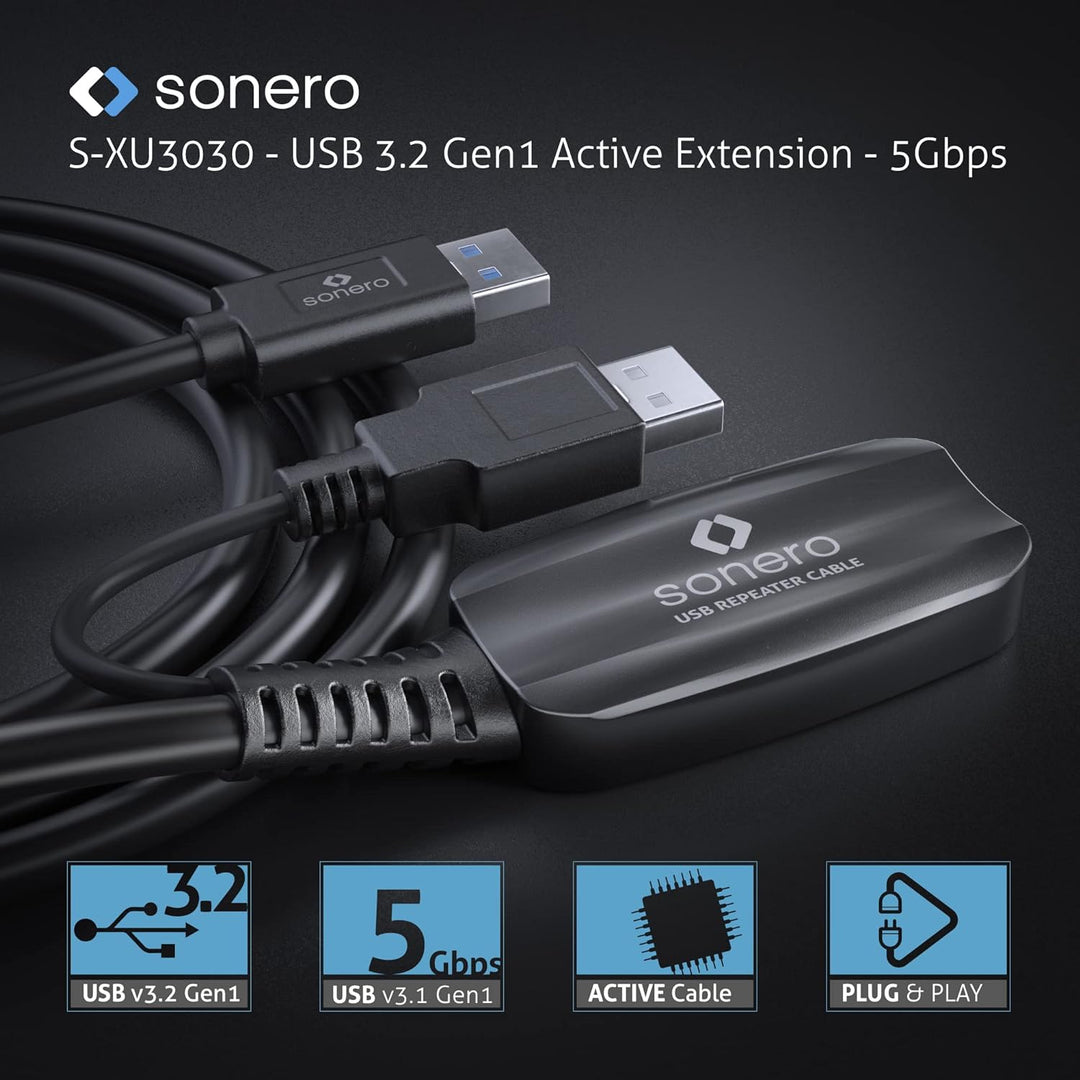 Sonero USB 3.2 Gen1x1 Aktive Verlängerung - A/C - schwarz - 10,00m 10,0 m USB-A auf USB-C, 10,0 m US