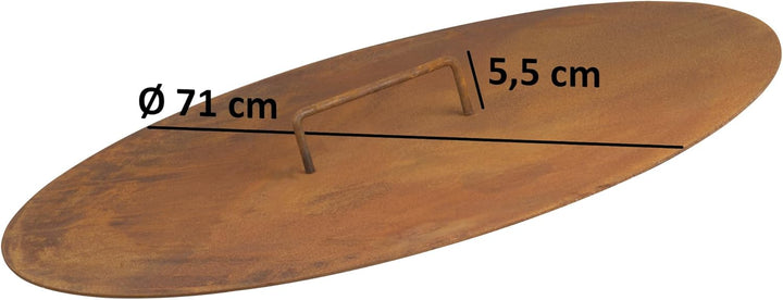 BBQ-Toro Feuerschale Ø 70 cm mit Deckel | Rostoptik | Outdoor Feuerstelle mit DREI Standbeinen und Z