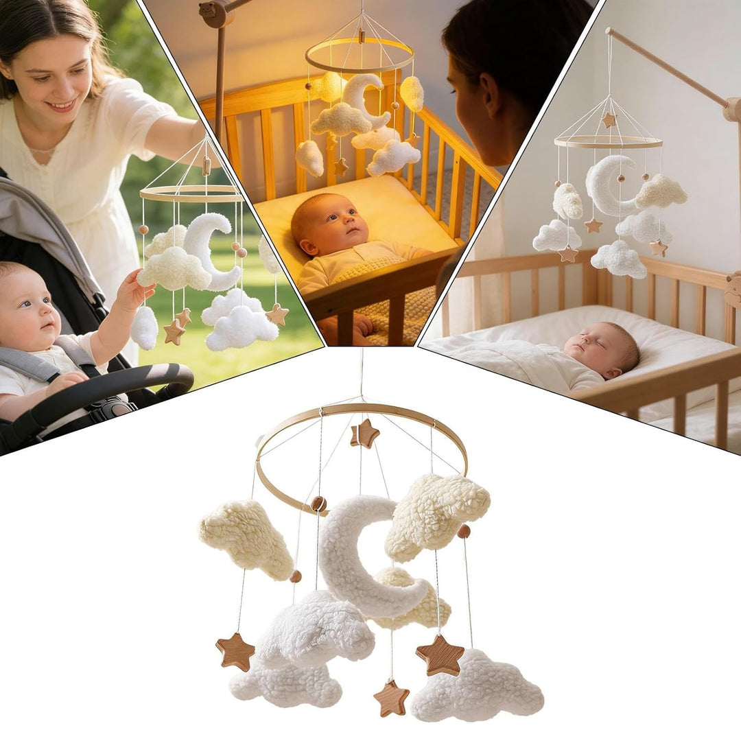 Mobile für Kinder - Pädagogisch wertvolles Mobile mit Holzsternen drehend | Boho Babybett-Mobile Wol