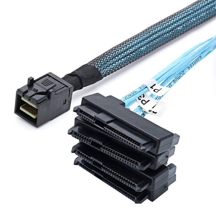 Bolwins P82CS Mini SAS SFF-8643 auf 4x SFF-8482 & 4x SATA 15pin Splitter Kabel – 1m Mini SAS SFF-864