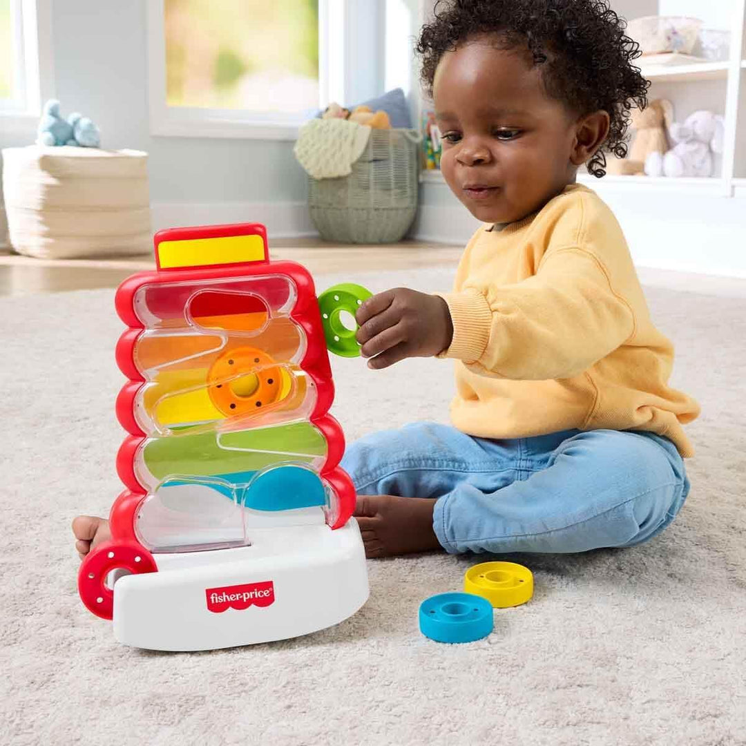 Fisher-Price Baby- und Kleinkindspielzeug, Rutschspass Farbring Pyramide, Aktivität mit Münzen zur s