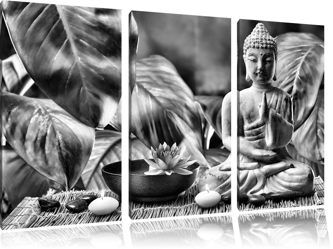 Pixxprint Buddha Statue als Leinwandbild/Grösse: 3 Teilig (120x80) cm/Wandbild/Kunstdruck/fertig bes