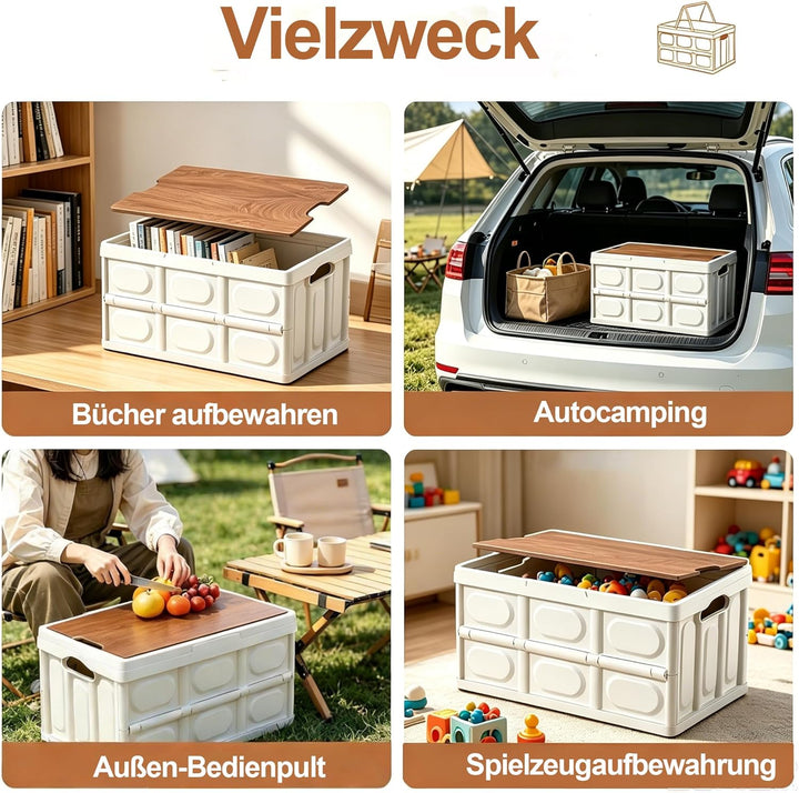 30L Klappbox mit Holzern Deckel und Griff, 42 * 28.5 * 23.5 cm Klappboxen Faltbar Stabil，Kunststoff