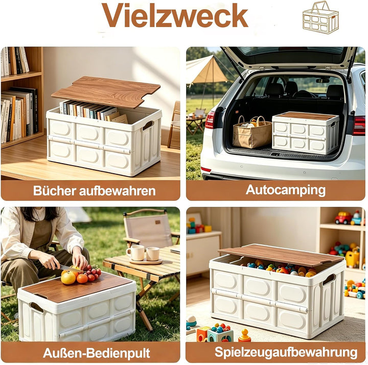 30L Klappbox mit Holzern Deckel und Griff, 42 * 28.5 * 23.5 cm Klappboxen Faltbar Stabil，Kunststoff