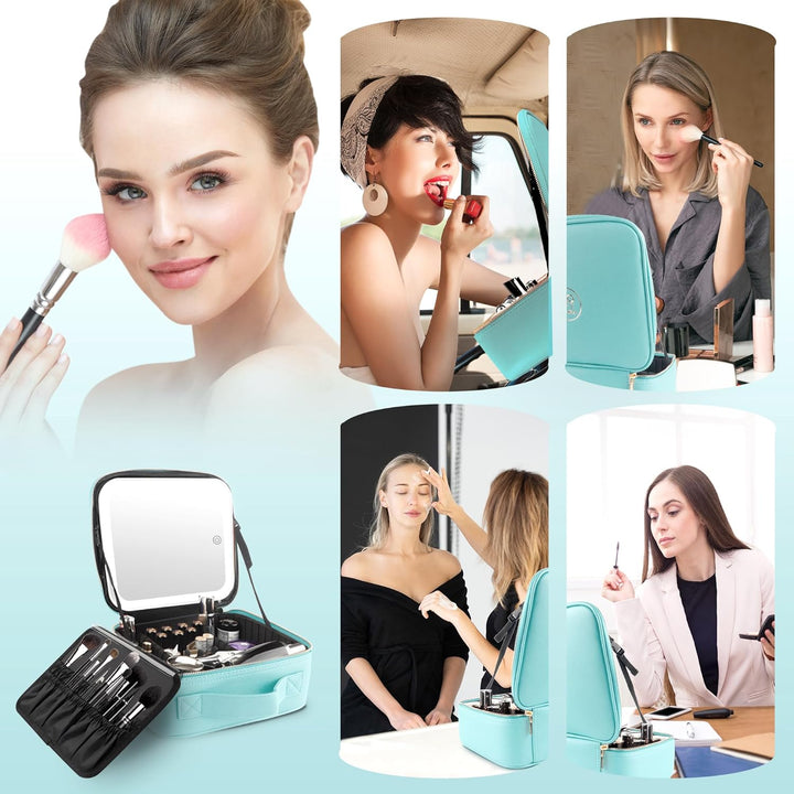 MOMIRA Reise-Make-up-Tasche Kosmetiktasche mit beleuchtetem Spiegel, Einstellbarer Helligkeit in 3 F