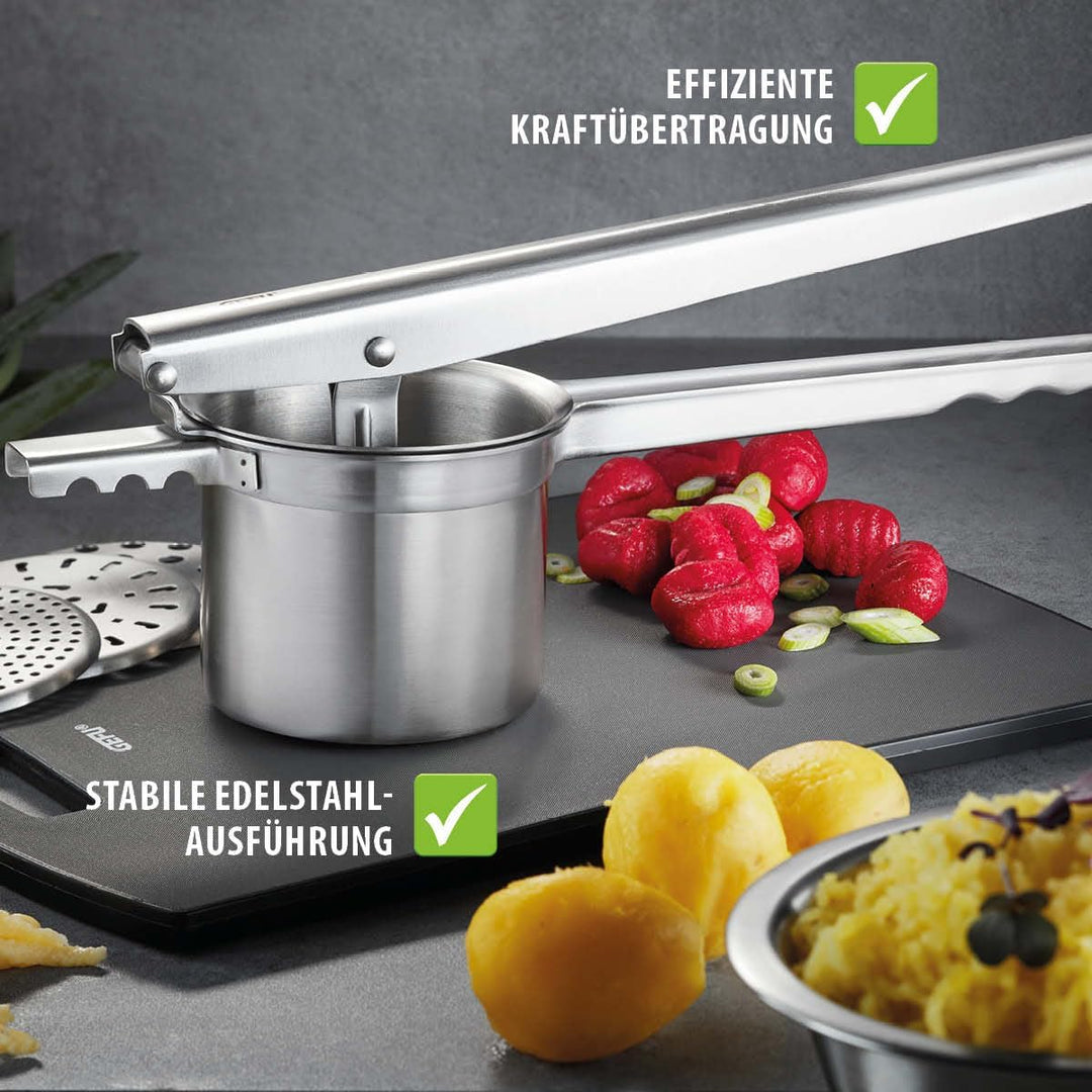 GEFU 89440 Kartoffel-, Saft- und Spätzlepresse PRENSO, für feines Kartoffelpüree, selbstgemachte Spä