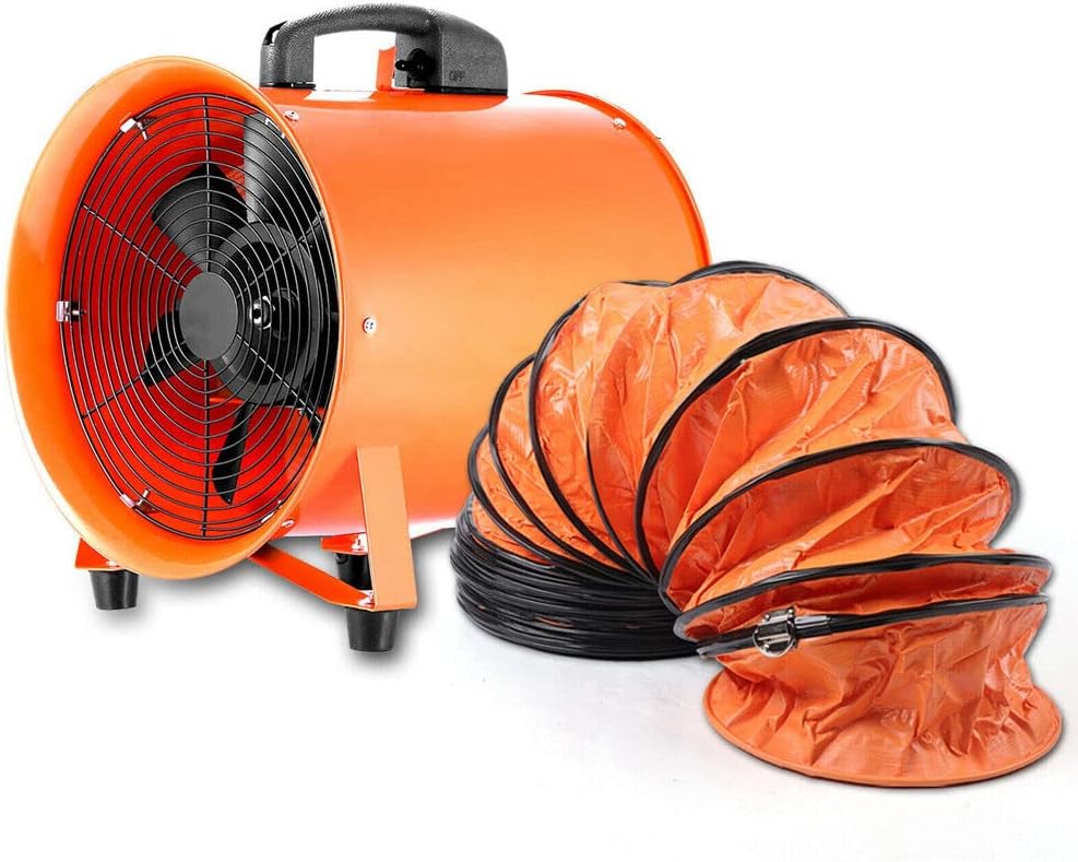 KAUITOPU Baugebläse, ø250mm Axialgebläse mit 10 m PVC-Kanal Industrielüfter für Fabriken Kellern Bau