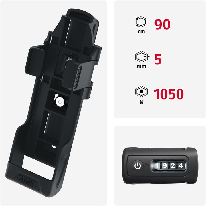 ABUS Faltschloss Bordo 6000C LED mit SH Schlosshalterung - faltbares Fahrradschloss mit beleuchtetem