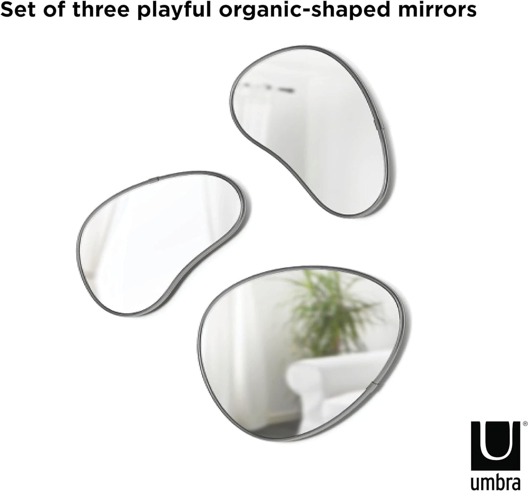 Umbra Hubba Pebble Wandspiegel Set, Moderne Design Spiegel mit Organischer Form, 3er-Set, Titan Tita