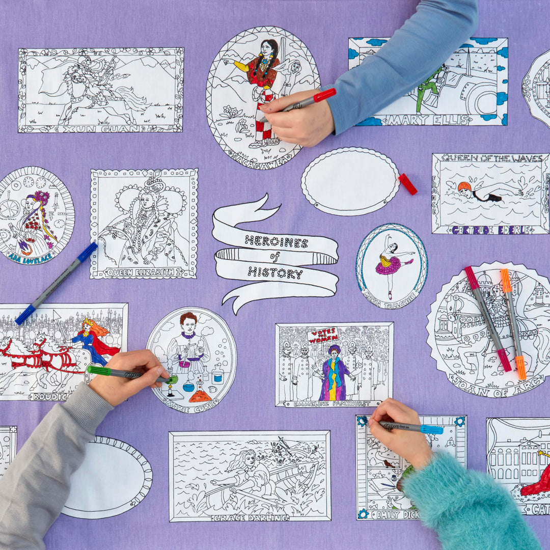 eatsleepdoodle Heldinnen der Geschickte-Tischdecke zum Ausmalen, spielerisches Lernen, waschbar und