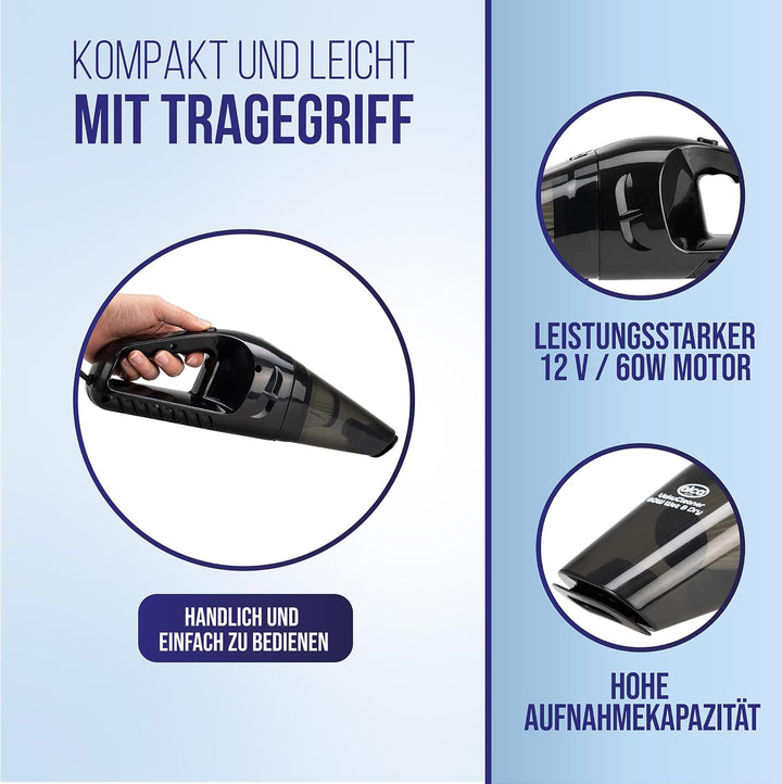 alca® Autostaubsauger 12V NASS/TROCKEN tragbarer Handstaubsauger 12 V waschbarer HEPA Filter