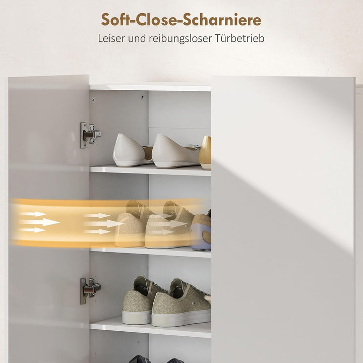HOMCOM Schuhschrank, Schuhregal mit Verstellbaren Ablagen, Belüftungslöchern, Hochglanztüren, Schuha