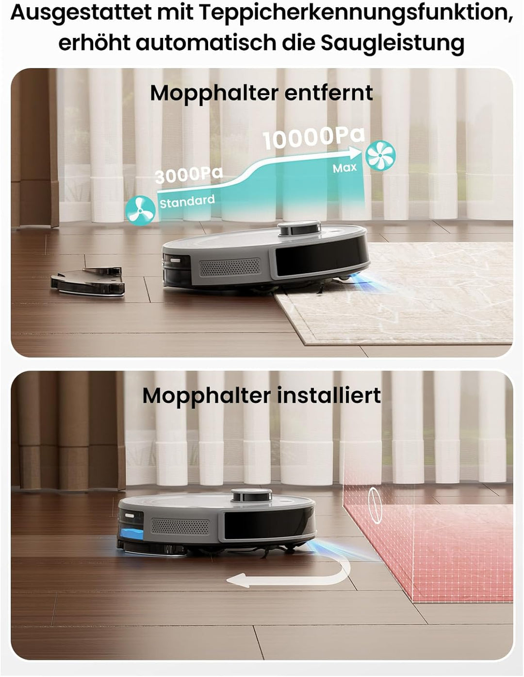 LEFANT M2S Plus Staubsauger Roboter mit Station, 10.000 Pa, automatischer Staubsauger, Vermeidung vo