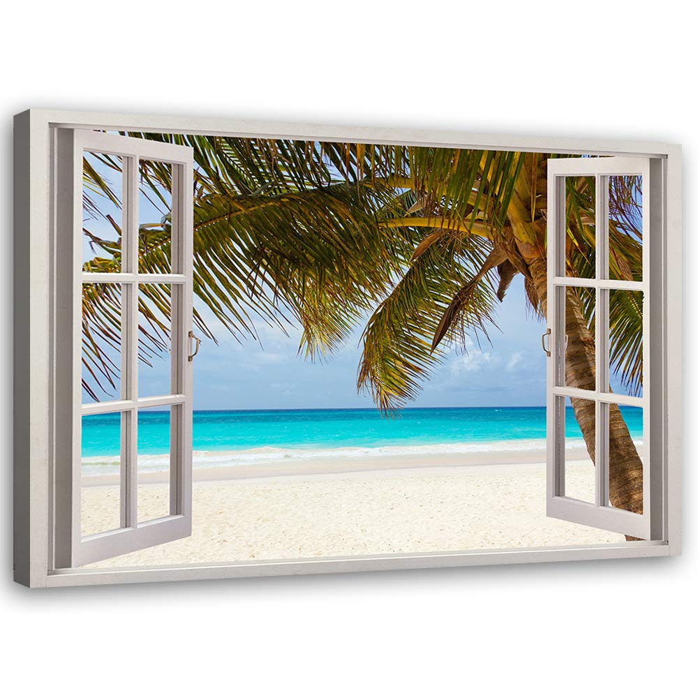 Feeby Leinwandbild XXL Landschaft Wandbild Fenster-Illusion mehrfarbig 120x80 cm 120L x 80B cm M_149