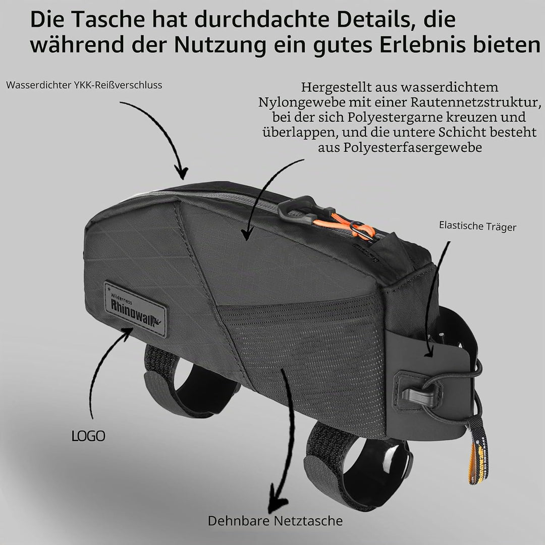 Fahrrad Oberrohrtasche 1,2L Wasserdicht Fahrrad Rahmentasche mit Schraub- oder Gurtbefestigung Doppe