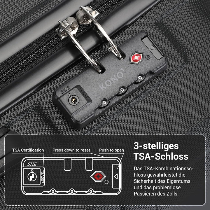 KONO Kofferset 3 Teilig Hartschalenkoffer von ABS Trolley Handgepäck Koffer Gepäck-sets M-L-XL Reise