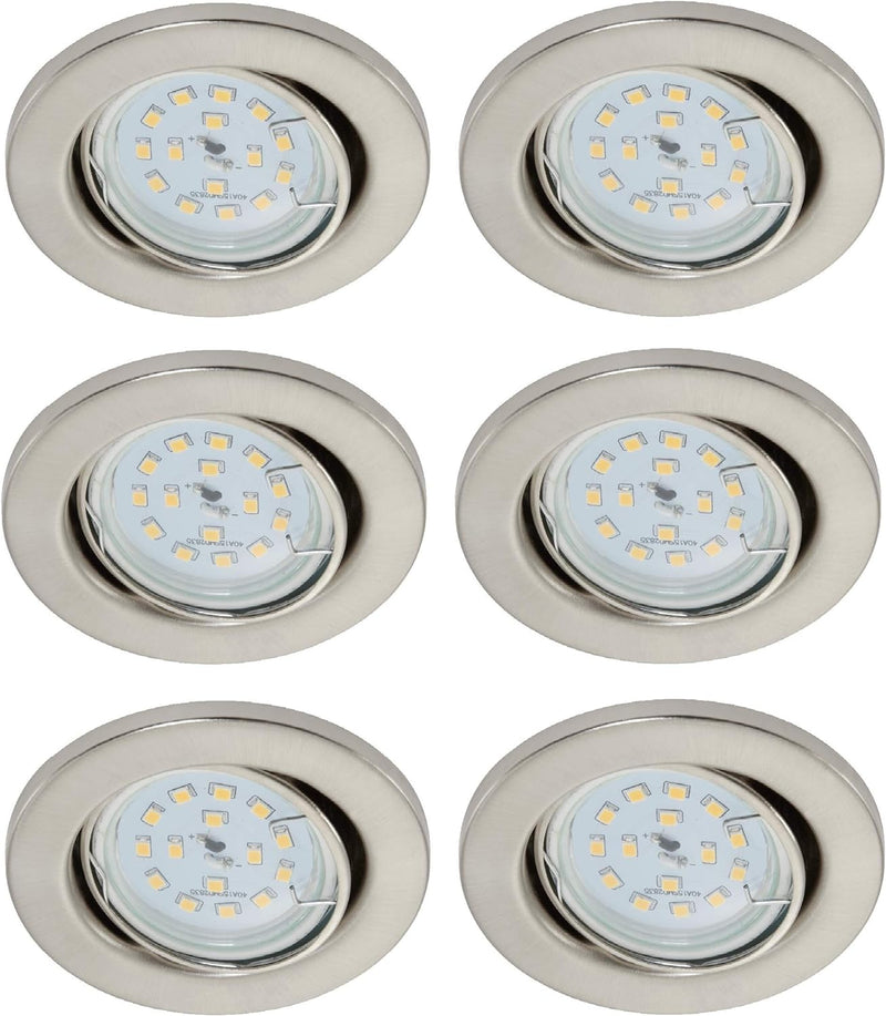 Trango 6er Set 6729-062MO LED Einbaustrahler in Edelstahl-Optik schwenkbar inkl. 6x 3000K warmweiss