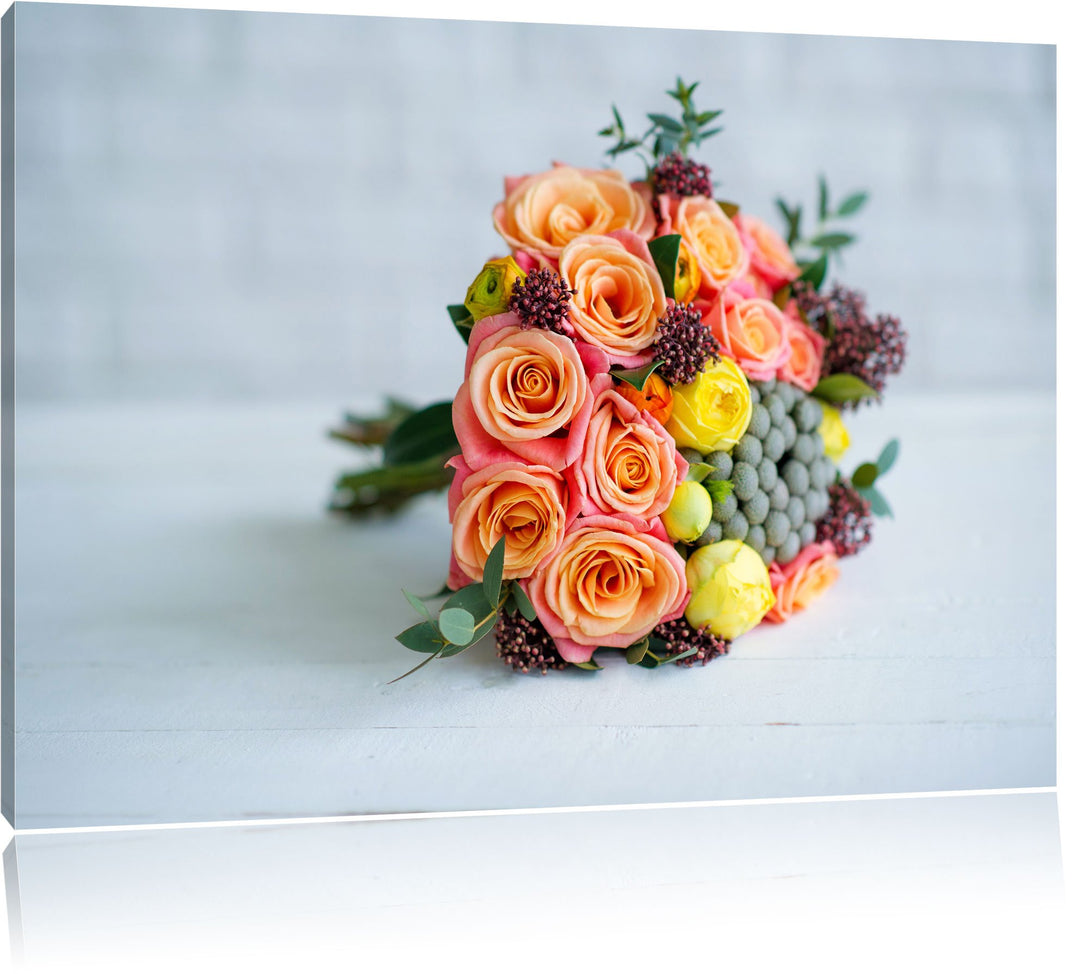 Romantischer Blumenstrauss, Format: 100x70 auf Leinwand, XXL riesige Bilder fertig gerahmt mit Keilr