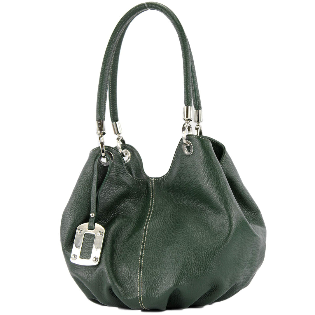 modamoda de - 228 - ital. Beuteltasche aus festem Leder Flaschengrün, Flaschengrün