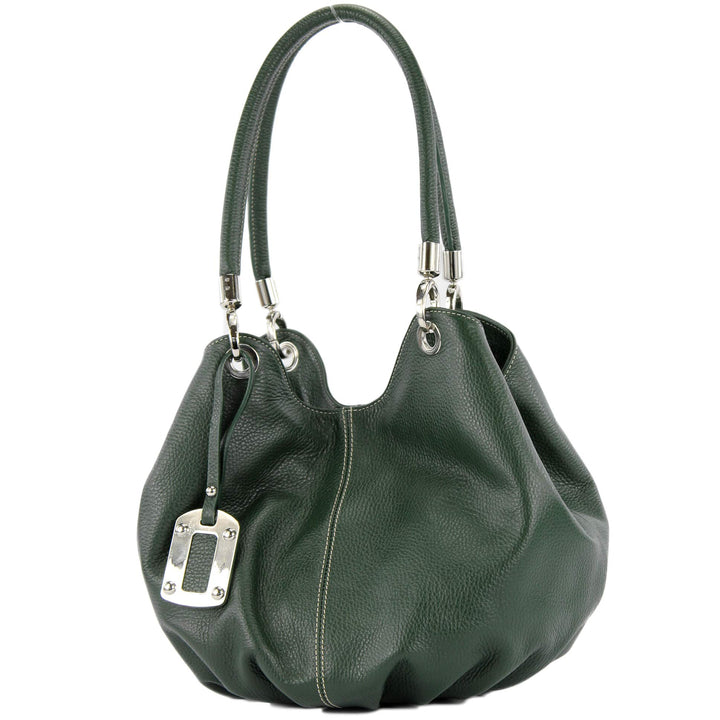 modamoda de - 228 - ital. Beuteltasche aus festem Leder Flaschengrün, Flaschengrün