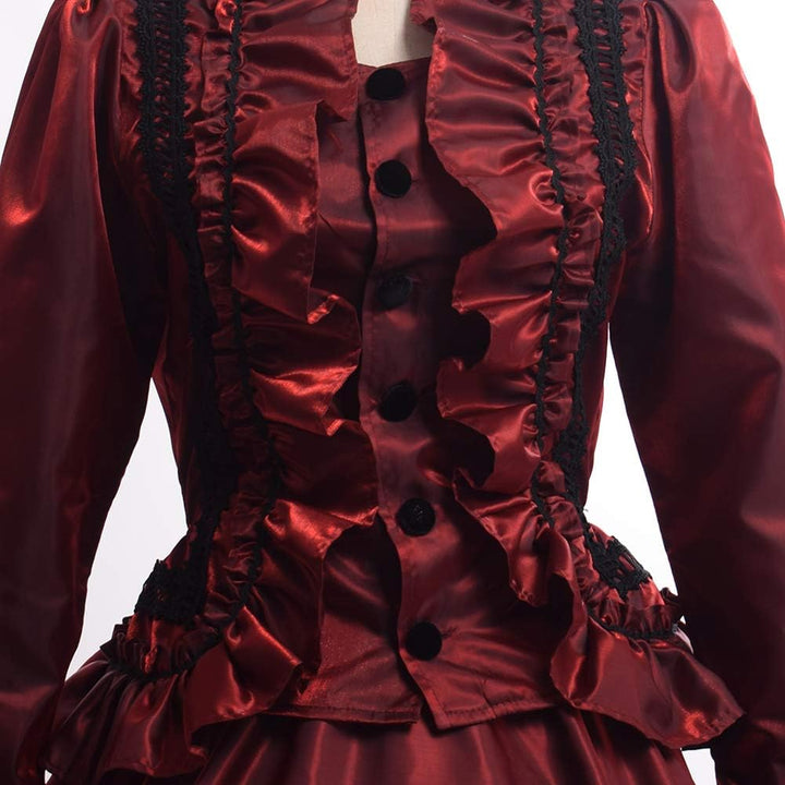 GRACEART Damen Gothic Viktorianisches Kleid Renaissance Maxi Kostüm (XXL, Rot) XXL Rot, XXL Rot