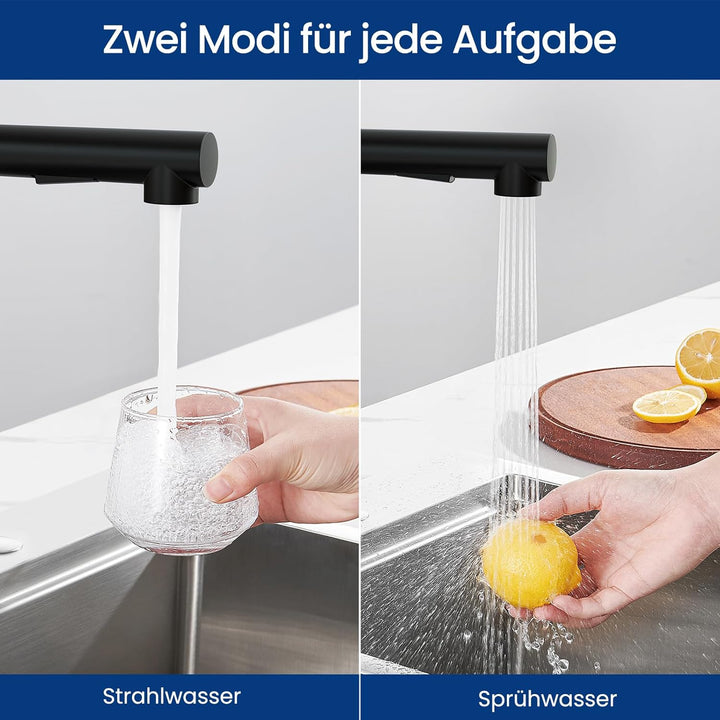 CECIPA Wasserhahn Küche Ausziehbar, Hochdruck Küchenarmatur Schwarz, 360° Schwenk Armatur Küche, Rob