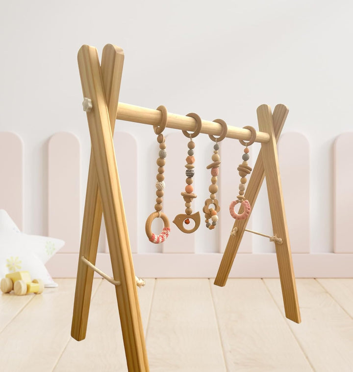 Baby Gym Spieltrapez Spielbogen Baby Holz mit Figuren & Kugeln Spielebogen Spieltrapez Mobile Activi