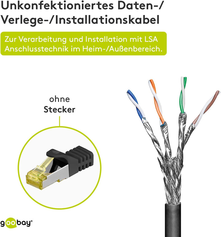 goobay 57197 CAT 6 Outdoor Netzwerkkabel, S/FTP (PiMF), Schwarz