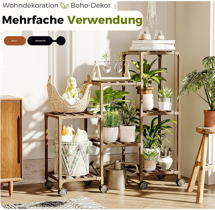 Bamworld Pflanzenständer für Zimmerpflanzen Holz Outdoor gestuftes Pflanzenregal 3 Reifen 7 Topfleit