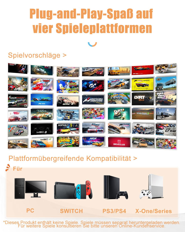 PXN V3 Pro Gaming Lenkrad mit Pedalen - 180°, Vibrationsfeedback, Integrierter Schalthebel, Paddle S