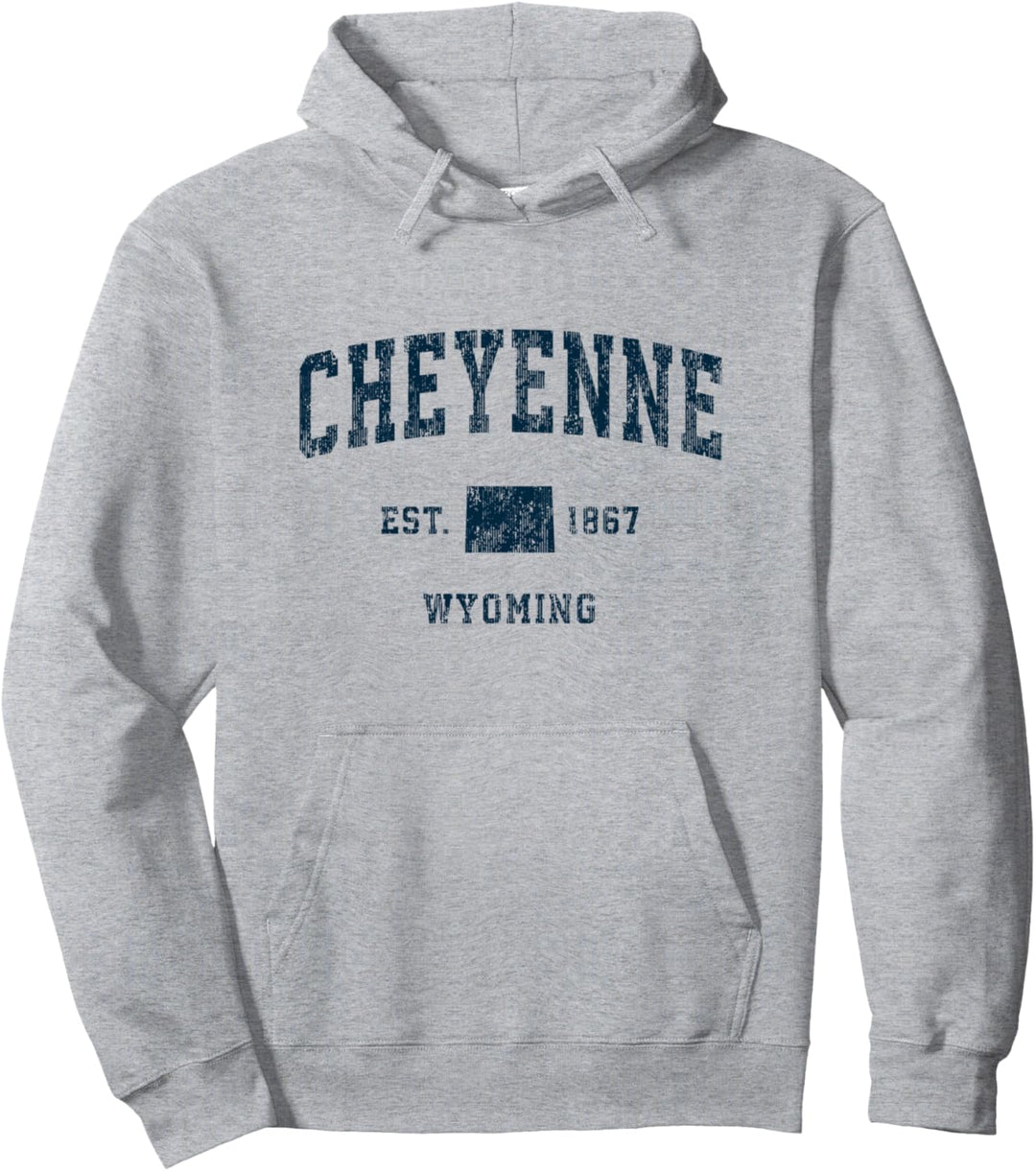 Cheyenne Wyoming WY Vintage Sportdesign Navy Print Pullover Hoodie
