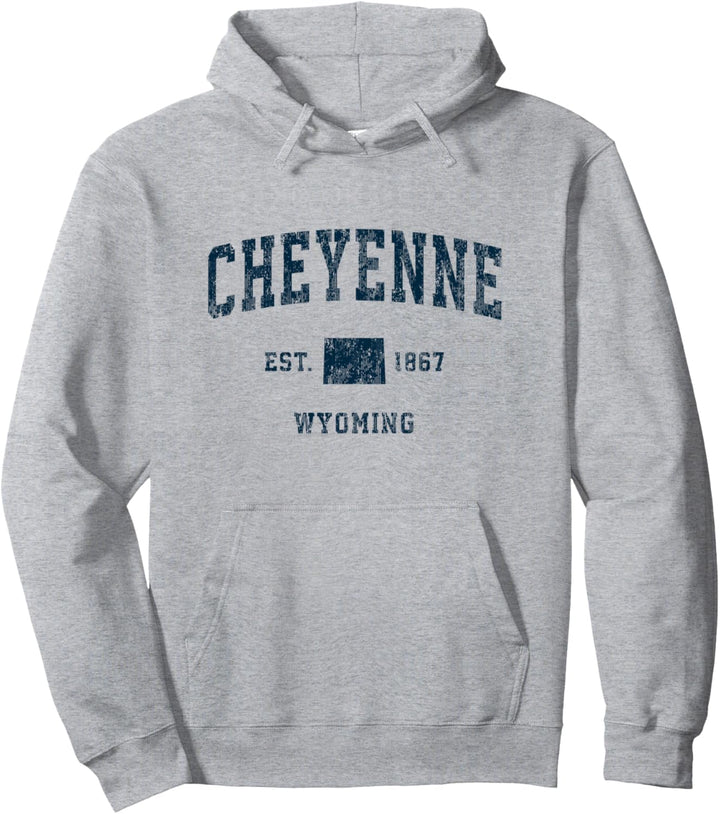 Cheyenne Wyoming WY Vintage Sportdesign Navy Print Pullover Hoodie