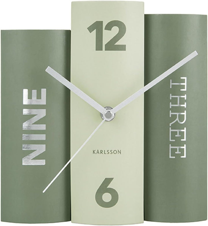 Karlsson KA5756GR Tischuhr, Trompe-L'Oeil-Bücher, Buch, Grün, Fester Karton und Metall, H20 x 20 x 1