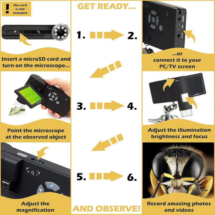 Levenhuk DTX 500 Mobi Tragbares Digitales USB-Mikroskop (20- bis 500-Fach) mit LCD-Display zur Beoba