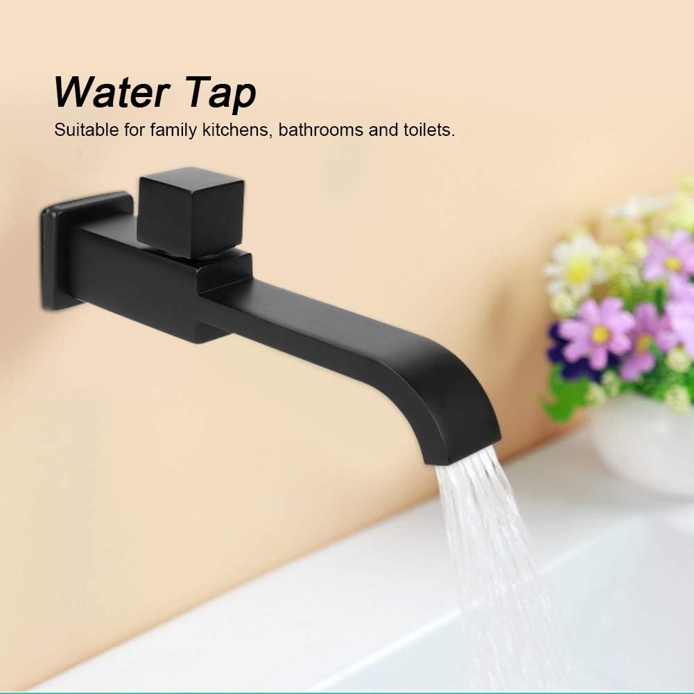 Wandarmatur, Mattschwarz, Kaltwasserhahn, Waschtischarmatur, Wasserhahn, Messing G1 / 2 für Küche, B