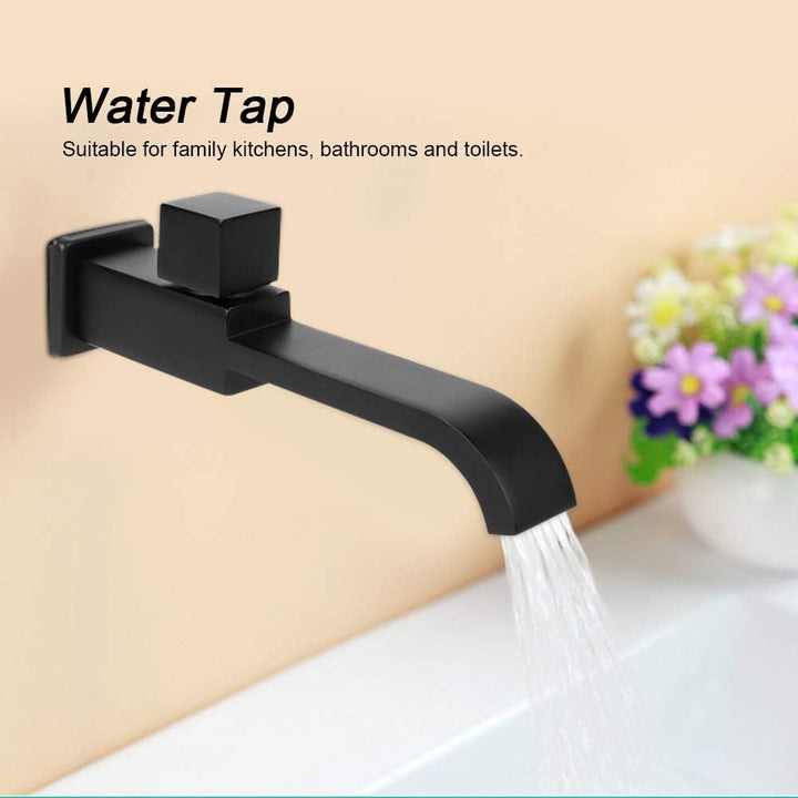 Wandarmatur, Mattschwarz, Kaltwasserhahn, Waschtischarmatur, Wasserhahn, Messing G1 / 2 für Küche, B